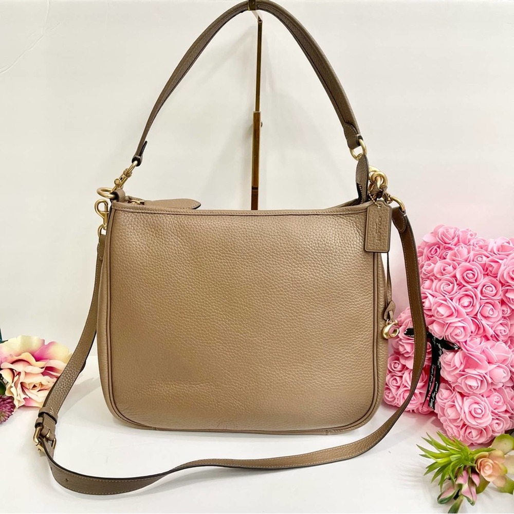NEW COACH Cary Leather Shoulder Bag in Dark Stone/Brass